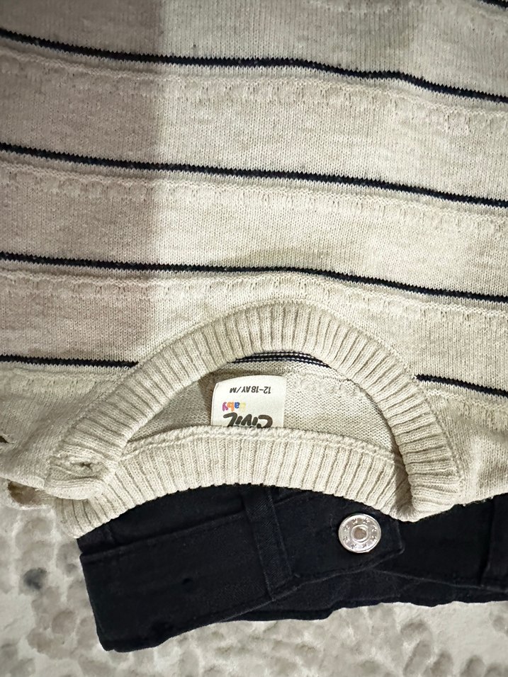 Gri Çizgili Erkek Bebek Örgü Takım - Görsel 4