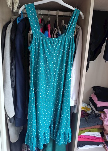 Puantiye Desenli Turkuaz Elbisesi - Görsel 3