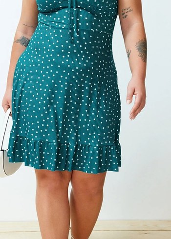 Puantiye Desenli Turkuaz Elbisesi - Görsel 2