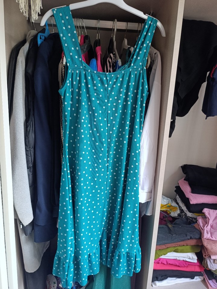 Puantiye Desenli Turkuaz Elbisesi - Görsel 3