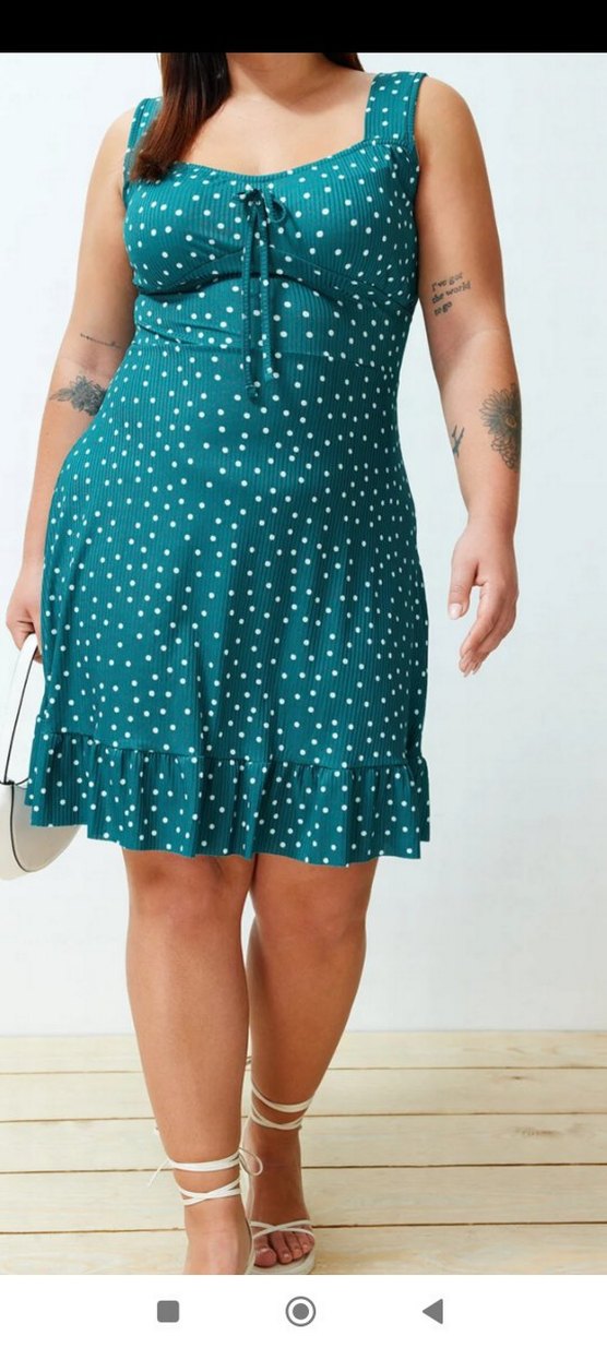 Puantiye Desenli Turkuaz Elbisesi - Görsel 2