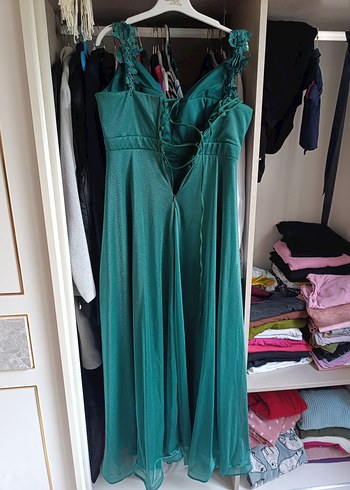 Turkuaz Drapeli Uzun Kadın Elbise - Görsel 2