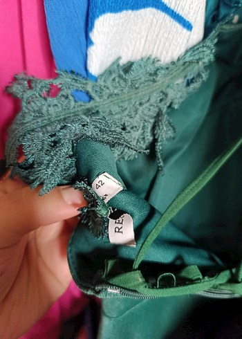 Turkuaz Drapeli Uzun Kadın Elbise - Görsel 3