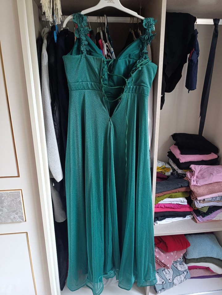 Turkuaz Drapeli Uzun Kadın Elbise - Görsel 2