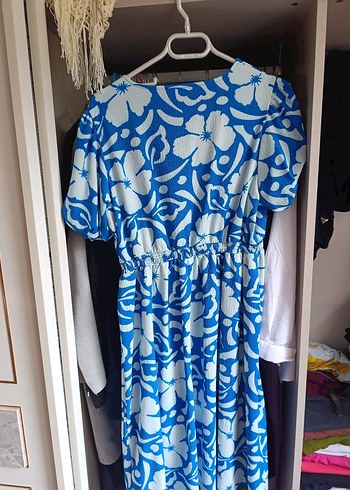 Mavi Bohem V Yaka Midi Elbise - Görsel 2