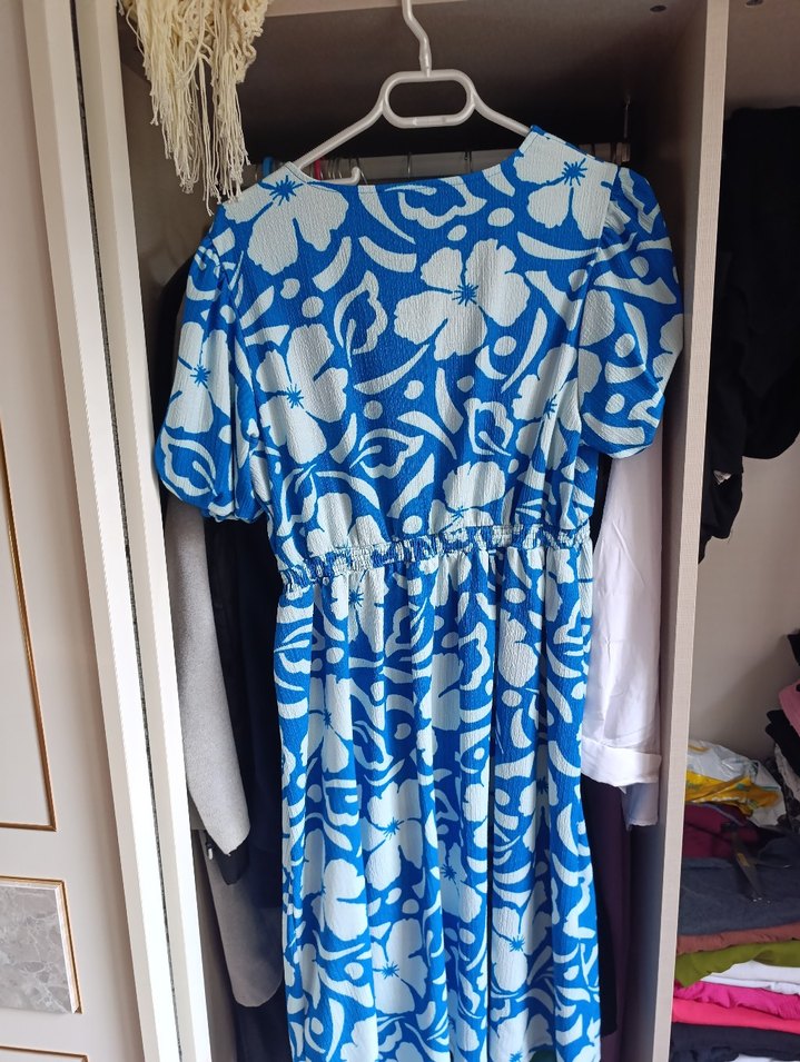 Mavi Bohem V Yaka Midi Elbise - Görsel 2