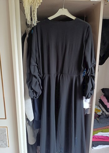 Drapeli Siyah Uzun Elbise - Görsel 2