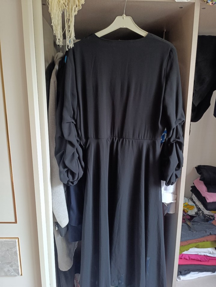 Drapeli Siyah Uzun  Elbise - Görsel 2