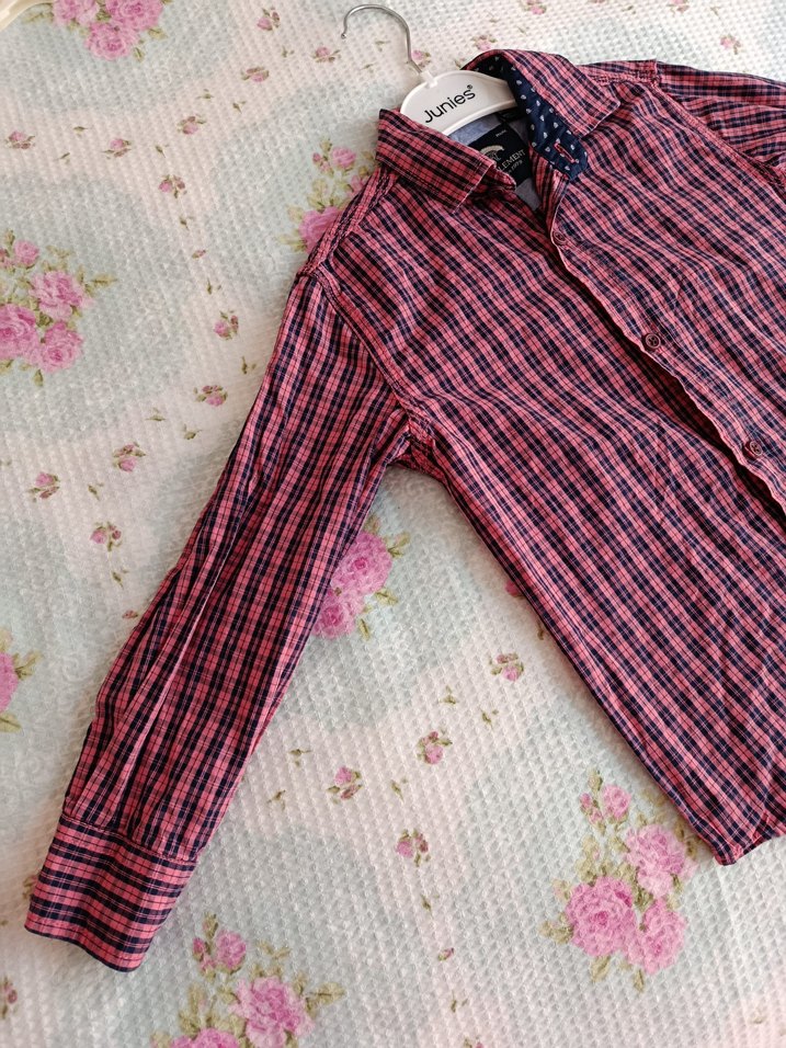 Erkek Çocuk Pembe Kareli Pamuk Gömlek - Görsel 3