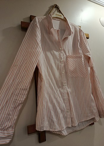 Beyaz Çizgili Keten Gömlek, Rahat Kesim - Görsel 3