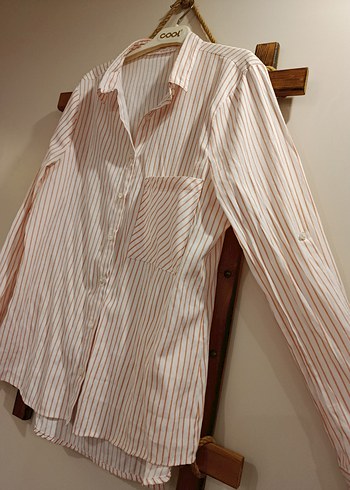 Beyaz Çizgili Keten Gömlek, Rahat Kesim - Görsel 2