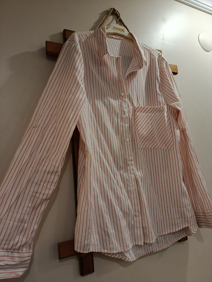 Beyaz Çizgili Keten Gömlek, Rahat Kesim - Görsel 3