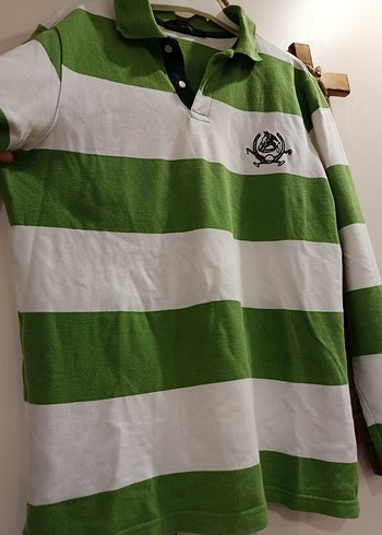 Uzun Kollu Yeşil Çizgili Polo Tişört - Görsel 3