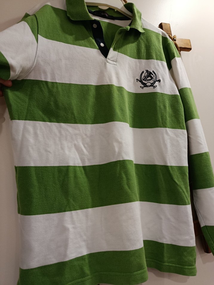 Uzun Kollu Yeşil Çizgili Polo Tişört - Görsel 3