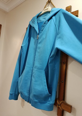 Kadın Mavi Kapüşonlu Fermuarlı Sweatshirt - Görsel 3