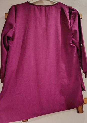 Mürdüm Rengi V Yaka Fermuarlı Şık Bluz - Görsel 5