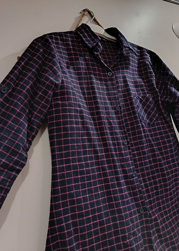 Mürdüm Kareli Uzun Kollu Salaş Gömlek - Görsel 3