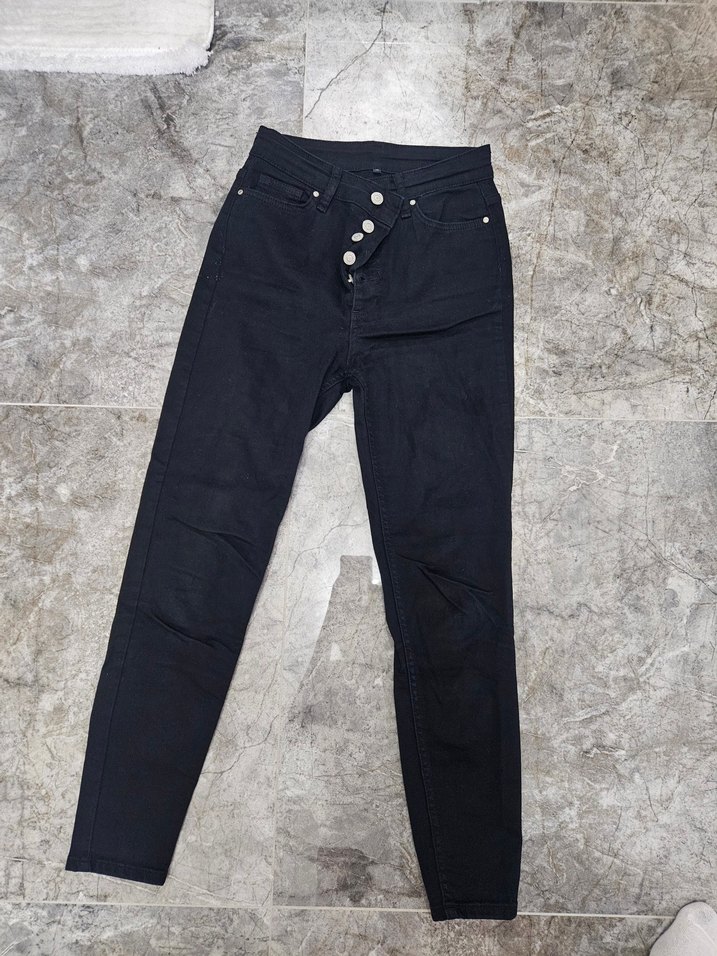 Düğmeli Siyah Skinny Jean - Görsel 2