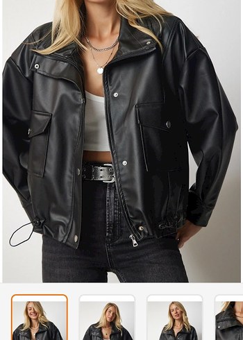 Siyah Deri  Ceket - Görsel 6