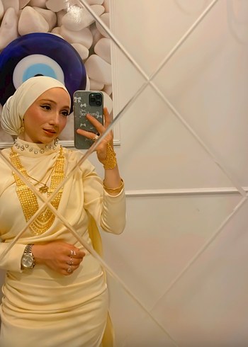 Abiye Uzun Kollu Drapeli Sarı Abiye Elbise
