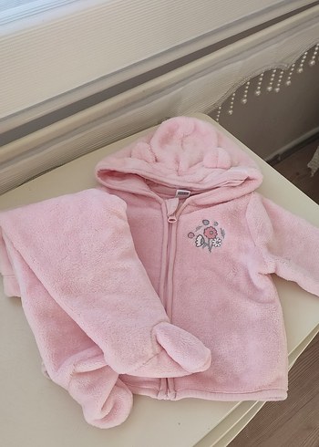 Pembe Peluş Kapüşonlu Bebek Kız Takımi - Görsel 4