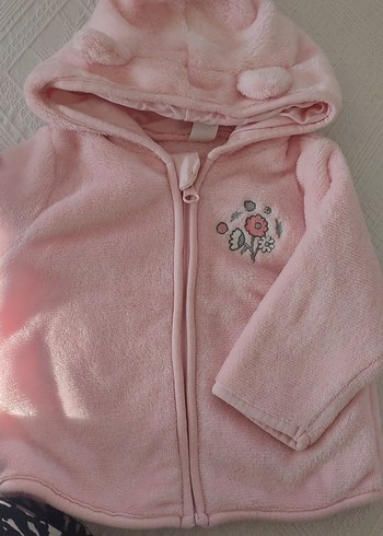 Pembe Peluş Kapüşonlu Bebek Kız Takımi - Görsel 2