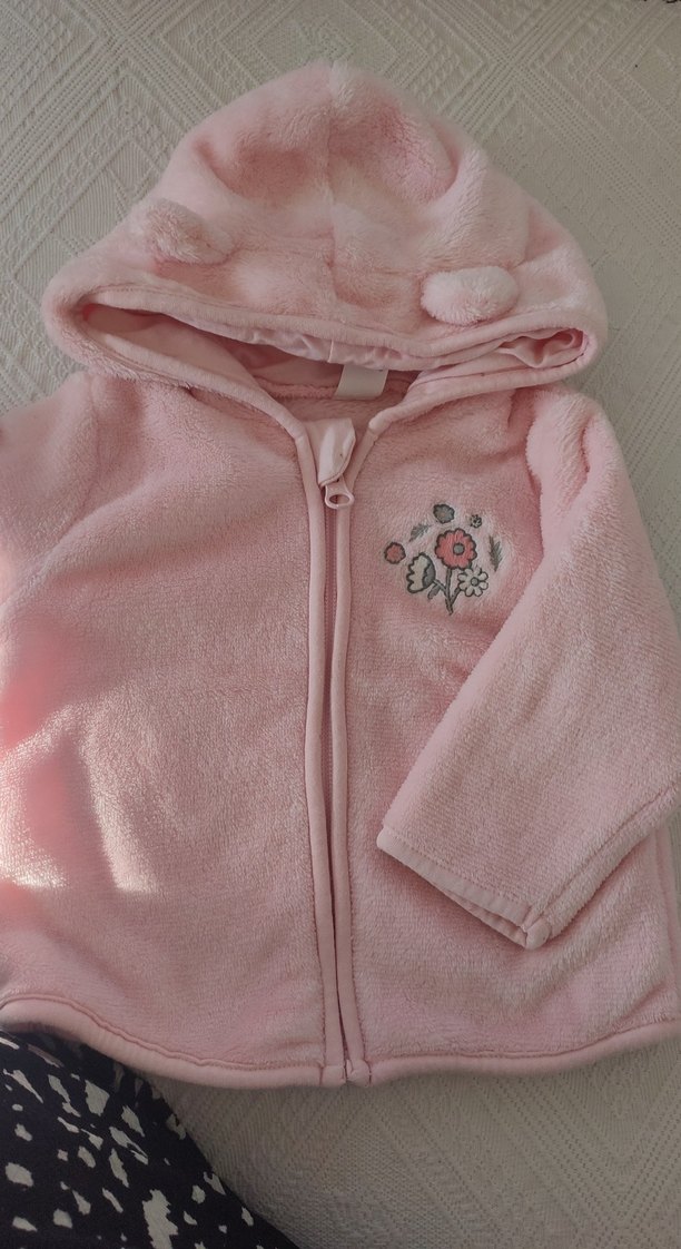 Pembe Peluş Kapüşonlu Bebek Kız Takımi - Görsel 2