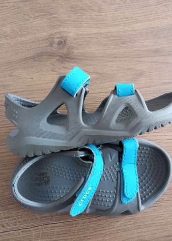 22 Beden Mavi Gri Çocuk Crocs Sandalet Velcro