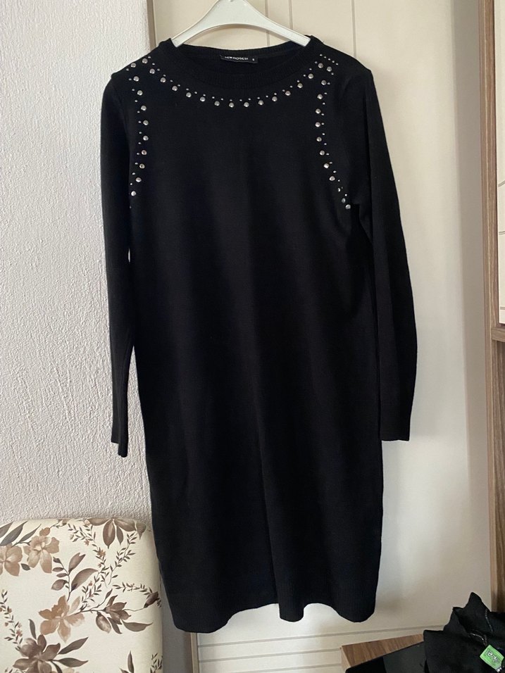 Boncuk Detaylı Uzun Siyah Triko tunik — görsel 3/5
