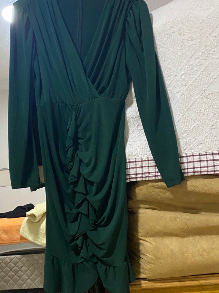 Parlak Yeşil Yılan Desenli Mini Elbise — görsel 3/4