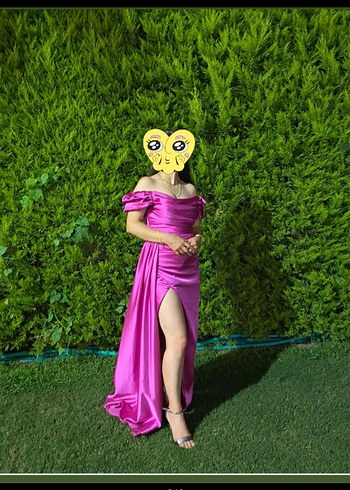 Parlak Pembe Drapeli Uzun Abiye Elbise - Görsel 5