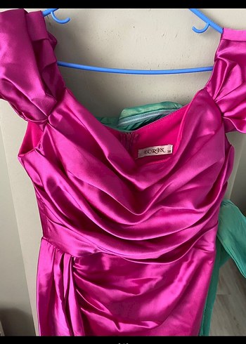 Parlak Pembe Drapeli Uzun Abiye Elbise - Görsel 4