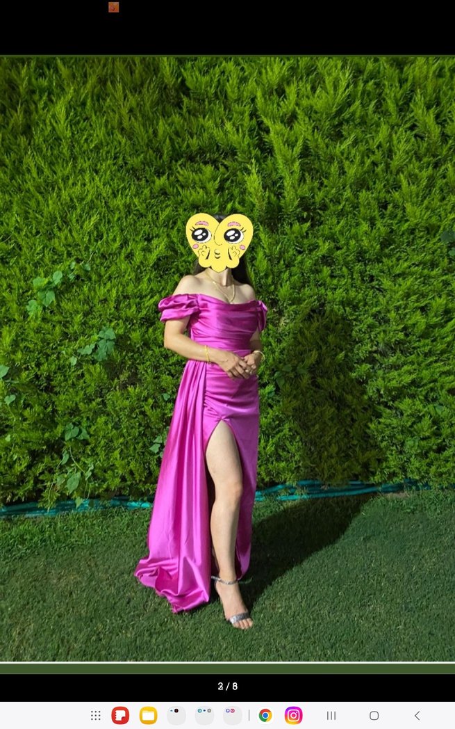 Parlak Pembe Drapeli Uzun Abiye Elbise - Görsel 5