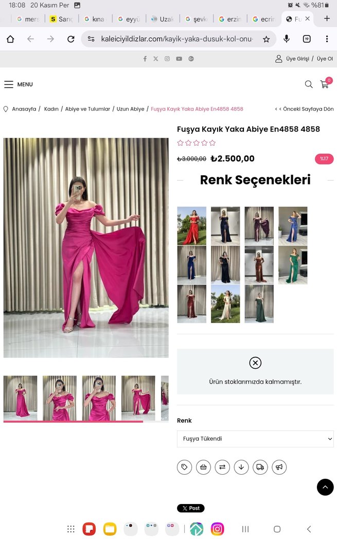 Parlak Pembe Drapeli Uzun Abiye Elbise - Görsel 2