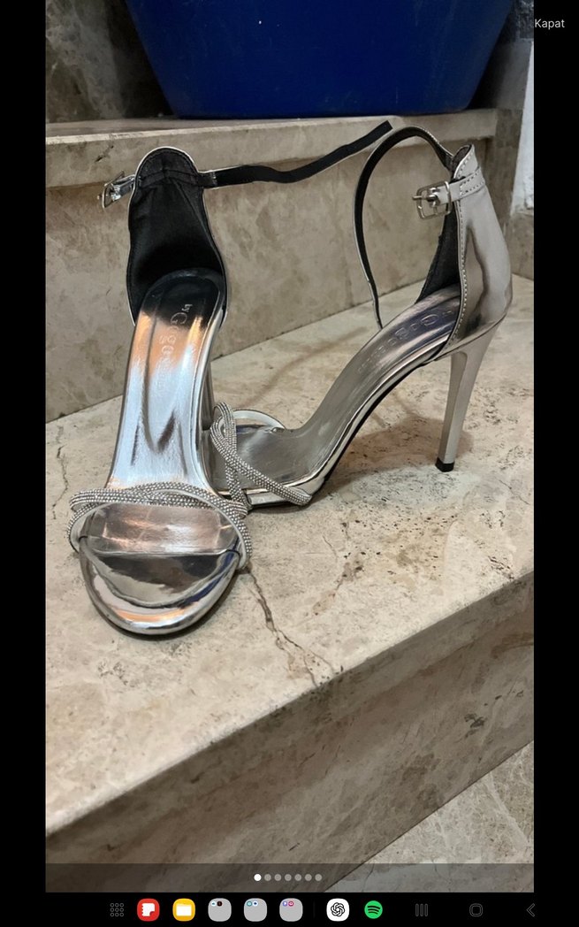 Metalik Mavi Stiletto Topuklu Kadın Ayakkabı - Görsel 4