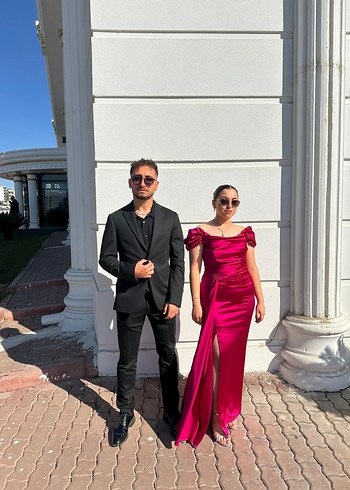 Pembe Drapeli Uzun Abiye Elbise - Görsel 2