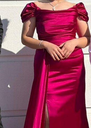 Pembe Drapeli Uzun Abiye Elbise - Görsel 3