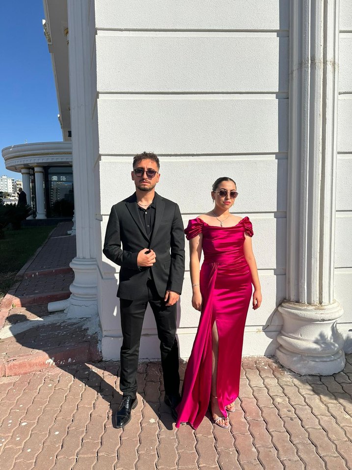 Pembe Drapeli Uzun Abiye Elbise - Görsel 2