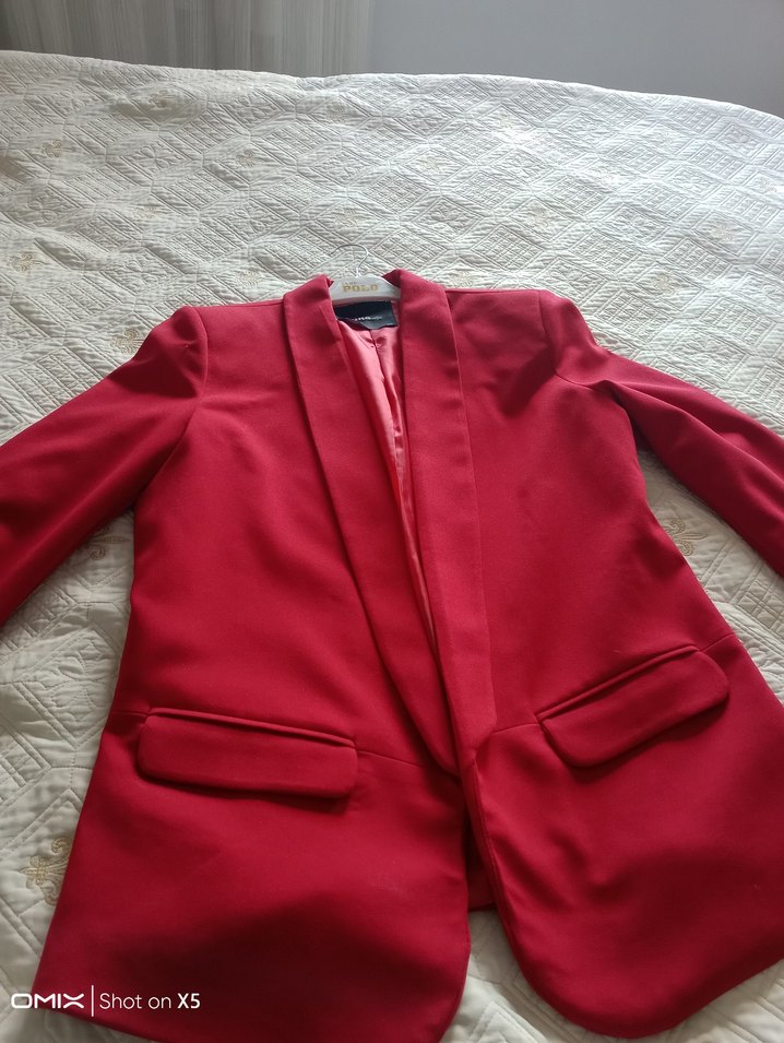 Düğmeli Kırmızı Kadın Blazer Ceket - Görsel 2