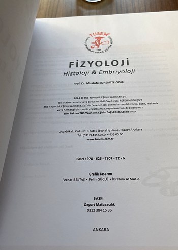 Beden TUSEM Fizyoloji Histoloji & Embriyoloji Kitabı