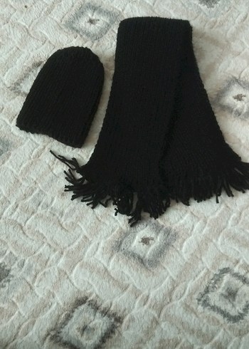 Erkek Siyah Örgü Bere ve Atkı Seti - Görsel 2