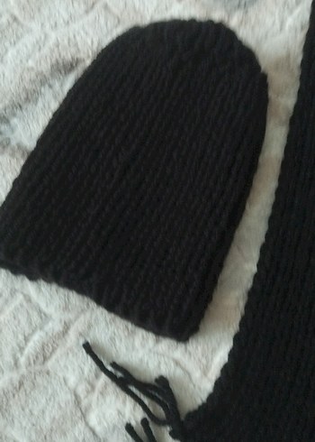 Erkek Siyah Örgü Bere ve Atkı Seti - Görsel 4