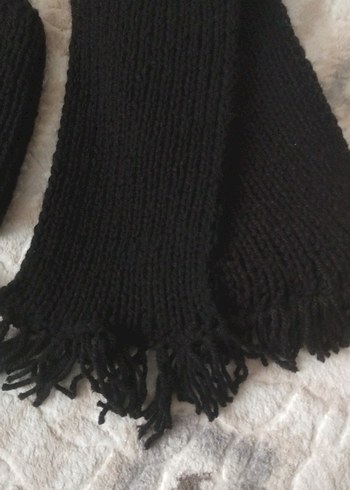 Erkek Siyah Örgü Bere ve Atkı Seti - Görsel 5