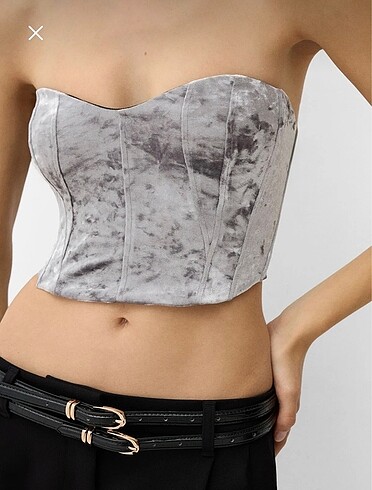 s Beden gri Renk Bershka kadife korse top