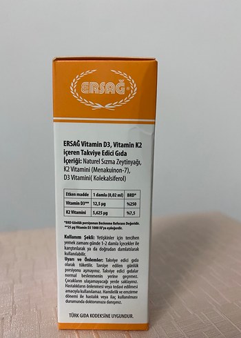 Ersağ D3 & K2 Vitamin Takviye Edici Gıda 30 ml - Görsel 2