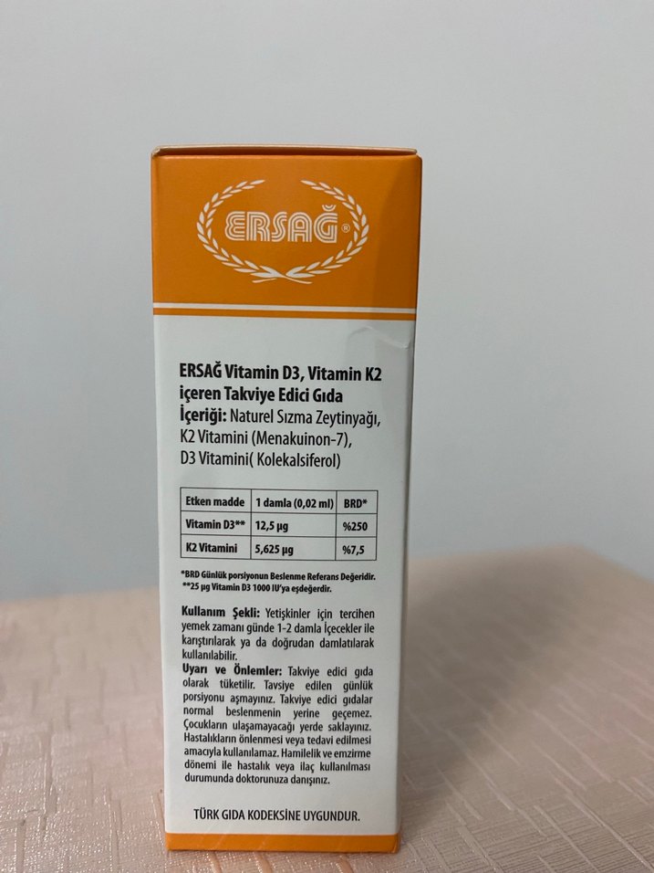 Ersağ D3 & K2 Vitamin Takviye Edici Gıda 30 ml - Görsel 2
