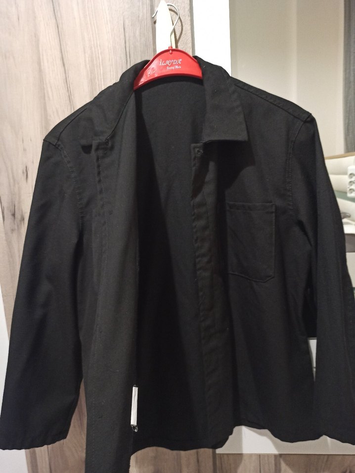 Düğmeli Siyah Keten Ceket - Görsel 2