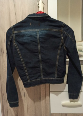 Düğmeli Koyu Mavi Kadın Kot Ceket - Görsel 5