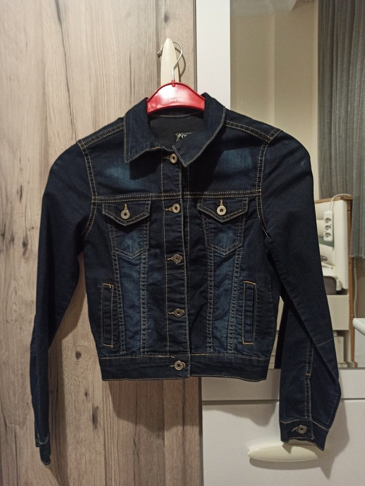 Düğmeli Koyu Mavi Kadın Kot Ceket - Görsel 2