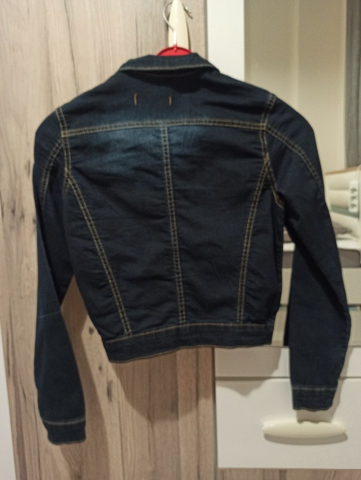 Düğmeli Koyu Mavi Kadın Kot Ceket - Görsel 5